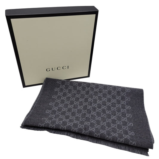 【中古品】【メンズ/レディース】 GUCCI グッチ WOOL STALL ウール ストール GG柄 小物 服飾雑貨 183-250815-ay-10-izu カラー：グレー 万代Net店