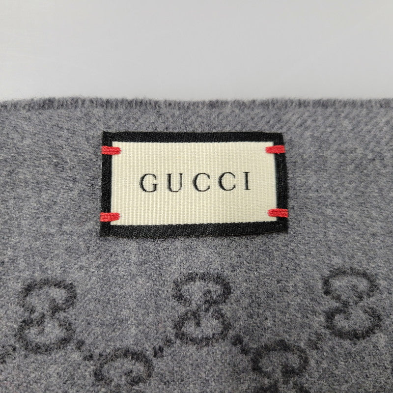 【中古品】【メンズ/レディース】 GUCCI グッチ WOOL STALL ウール ストール GG柄 小物 服飾雑貨 183-250815-ay-10-izu カラー：グレー 万代Net店
