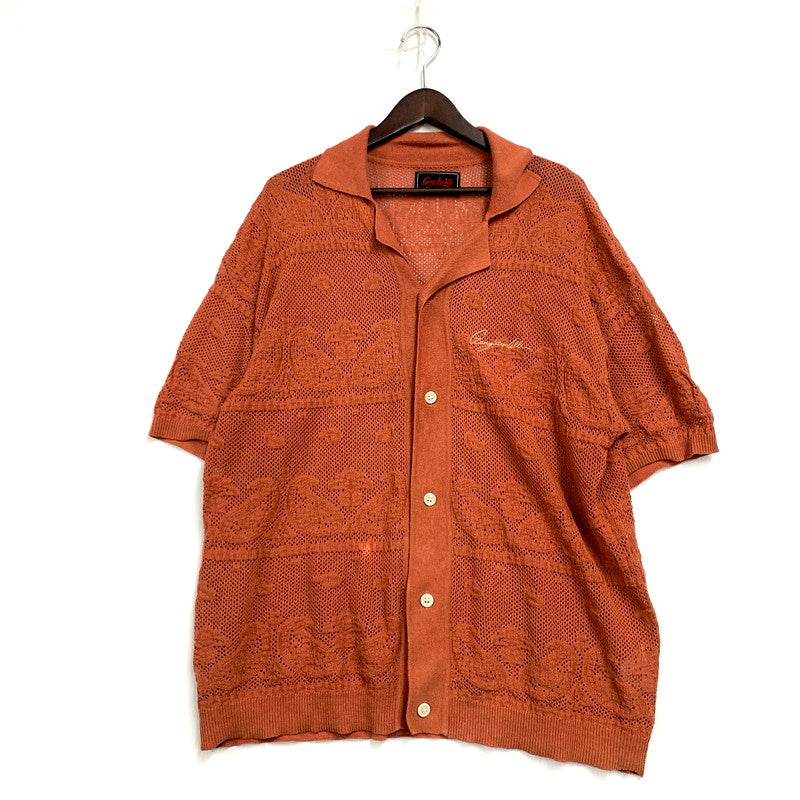 【中古品】【メンズ】 JACQUARD KNIT SHIRTS GSV-24-SS-16 ジャガード ニット シャツ 半袖 トップス 145-250823-as-05-izu サイズ：M カラー：オレンジ系 万代Net店