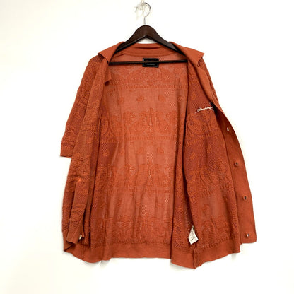 【中古品】【メンズ】 JACQUARD KNIT SHIRTS GSV-24-SS-16 ジャガード ニット シャツ 半袖 トップス 145-250823-as-05-izu サイズ：M カラー：オレンジ系 万代Net店