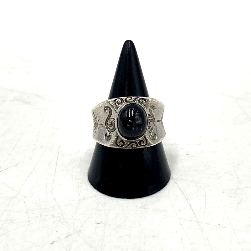 【中古品】【メンズ】 SAAD サード 925 BLACK STONE 唐草 太陽神 RING ブラックストーン リング 指輪 アクセサリー 小物 191-250828-ma-12-izu サイズ：17号 カラー：シルバー 万代Net店
