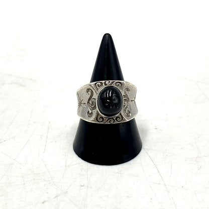 【中古品】【メンズ】 SAAD サード 925 BLACK STONE 唐草 太陽神 RING ブラックストーン リング 指輪 アクセサリー 小物 191-250828-ma-12-izu サイズ：17号 カラー：シルバー 万代Net店