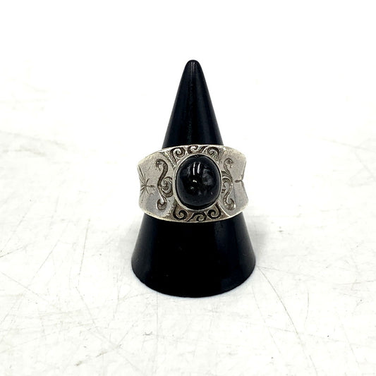 【中古品】【メンズ】 SAAD サード 925 BLACK STONE 唐草 太陽神 RING ブラックストーン リング 指輪 アクセサリー 小物 191-250828-ma-12-izu サイズ：17号 カラー：シルバー 万代Net店