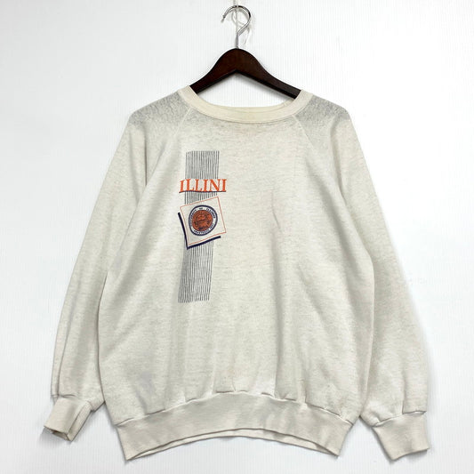 【中古品】【メンズ】 Champion チャンピオン ILLINI SWEATSHIRT スウェットシャツ USA製 トリコタグ後期 長袖 トップス 146-250823-as-07-izu サイズ：L カラー：ホワイト系 万代Net店
