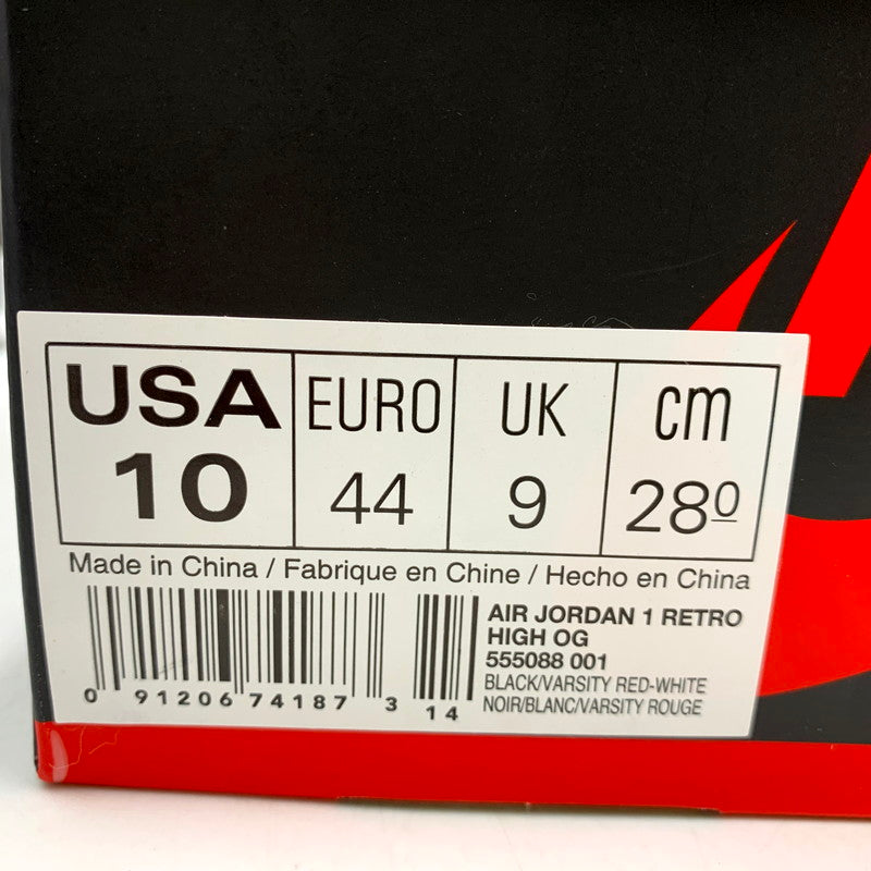 【中古品】【メンズ】 NIKE ナイキ AIR JORDAN 1 RETRO HIGH OG 555088-001 エアジョーダン 1 レトロ ハイ OG スニーカー シューズ 靴 160-250821-as-11-izu サイズ：28cm カラー：BLACK/VARSITY RED-WHITE 万代Net店