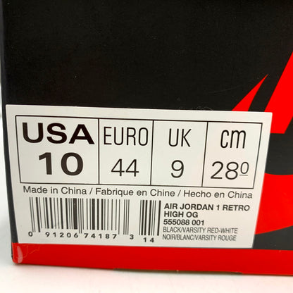 【中古品】【メンズ】 NIKE ナイキ AIR JORDAN 1 RETRO HIGH OG 555088-001 エアジョーダン 1 レトロ ハイ OG スニーカー シューズ 靴 160-250821-as-11-izu サイズ：28cm カラー：BLACK/VARSITY RED-WHITE 万代Net店