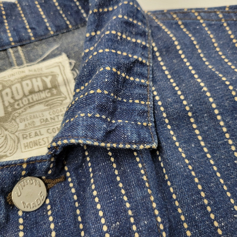【中古品】【メンズ】 TROPHY CLOTHING トロフィークロージング HICKORY STRIPE DENIM COVERALL JACKET ヒッコリーストライプデニムカバーオールジャケット アウター 長袖 145-250824-ma-11-izu サイズ：36/5 カラー：ブルー 万代Net店