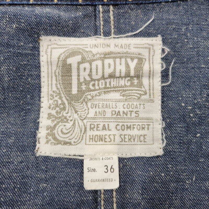 【中古品】【メンズ】 TROPHY CLOTHING トロフィークロージング HICKORY STRIPE DENIM COVERALL JACKET ヒッコリーストライプデニムカバーオールジャケット アウター 長袖 145-250824-ma-11-izu サイズ：36/5 カラー：ブルー 万代Net店