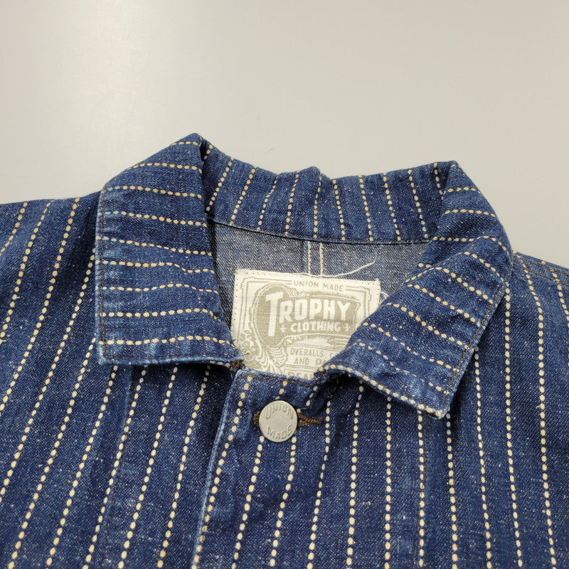 【中古品】【メンズ】 TROPHY CLOTHING トロフィークロージング HICKORY STRIPE DENIM COVERALL JACKET ヒッコリーストライプデニムカバーオールジャケット アウター 長袖 145-250824-ma-11-izu サイズ：36/5 カラー：ブルー 万代Net店