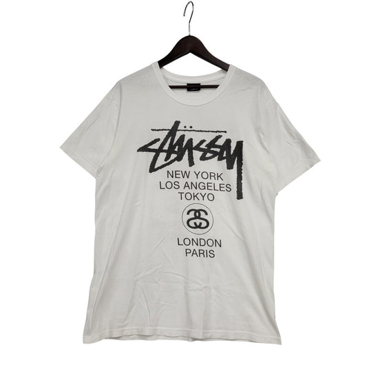 【中古品】【メンズ】 STUSSY ステューシー WORLD TOUR SS TEE ワールドツアー 半袖 T-シャツ トップス 142-250831-rk-09-izu サイズ：M カラー：ホワイト 万代Net店
