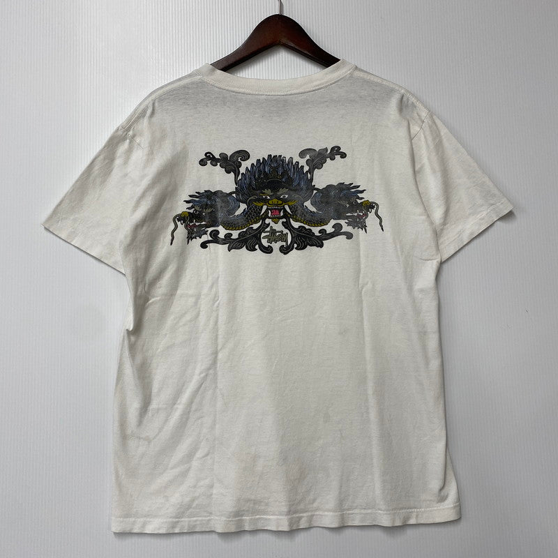 【現状渡し品】【メンズ】 OLD STUSSY オールドステューシー USA製 両シングル 紺タグ 90S DRAGON SS TEE 90年代 ドラゴン ショートスリーブT トップス 半袖 142-250825-ma-23-izu サイズ：M カラー：WHITE 万代Net店
