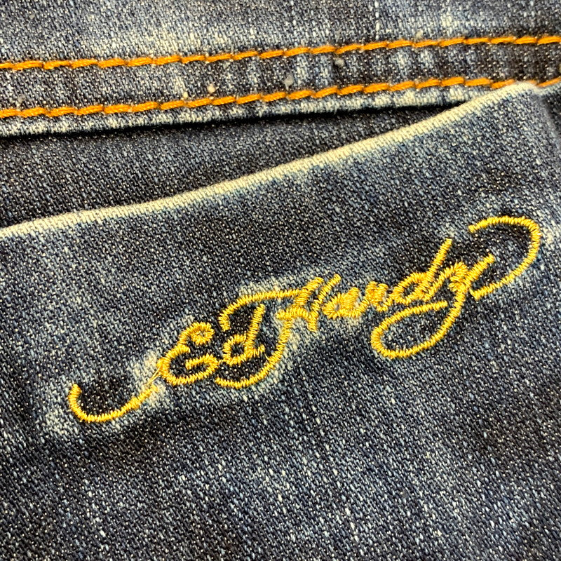 【中古品】【レディース】 ED HARDY エドハーディ ROSE EMBROIDERY STUDS LOGO DENIM SKIRT 001-084762 ロゴ デニム スカート 168-250905-as-13-izu サイズ：15/16 カラー：インディゴ 万代Net店
