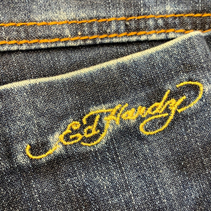 【中古品】【レディース】 ED HARDY エドハーディ ROSE EMBROIDERY STUDS LOGO DENIM SKIRT 001-084762 ロゴ デニム スカート 168-250905-as-13-izu サイズ：15/16 カラー：インディゴ 万代Net店