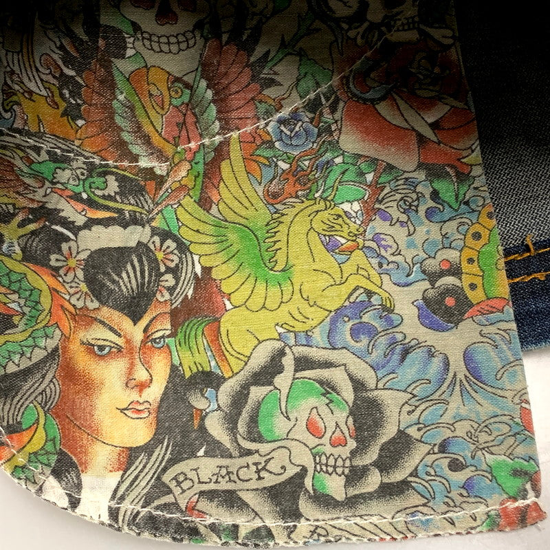 【中古品】【レディース】 ED HARDY エドハーディ ROSE EMBROIDERY STUDS LOGO DENIM SKIRT 001-084762 ロゴ デニム スカート 168-250905-as-13-izu サイズ：15/16 カラー：インディゴ 万代Net店