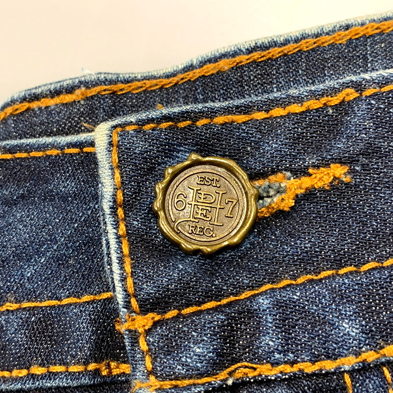 【中古品】【レディース】 ED HARDY エドハーディ ROSE EMBROIDERY STUDS LOGO DENIM SKIRT 001-084762 ロゴ デニム スカート 168-250905-as-13-izu サイズ：15/16 カラー：インディゴ 万代Net店