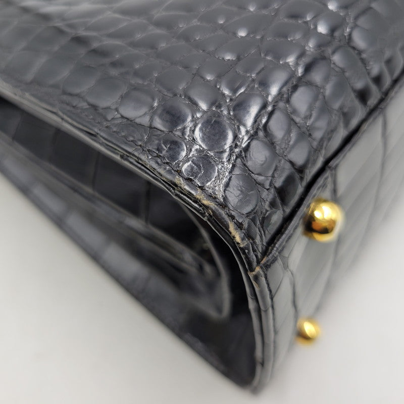 【中古品】【レディース】 USED CROCODILE HAND BAG ハンドバッグ カバン 鞄 188-250909-as-02-izu カラー：ブラック 万代Net店