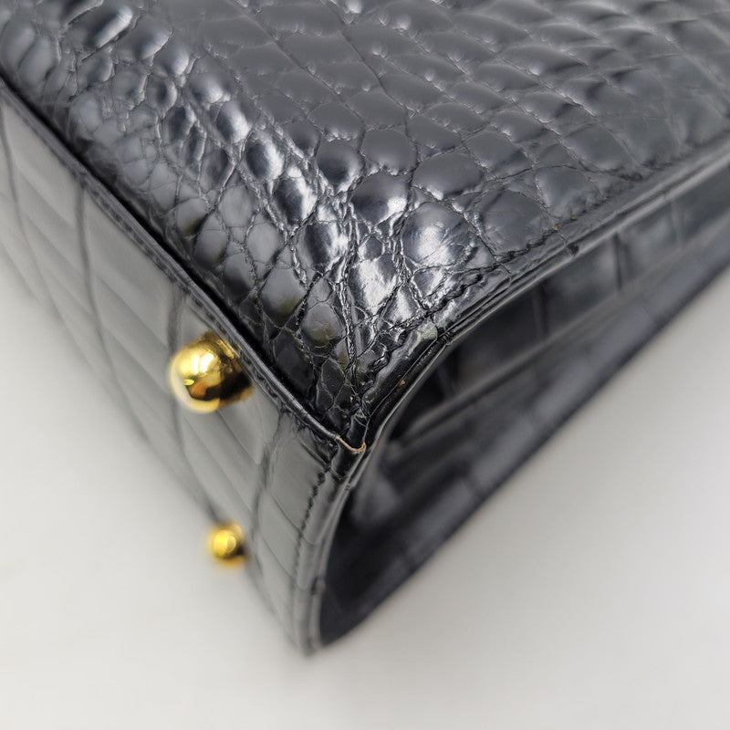 【中古品】【レディース】 USED CROCODILE HAND BAG ハンドバッグ カバン 鞄 188-250909-as-02-izu カラー：ブラック 万代Net店