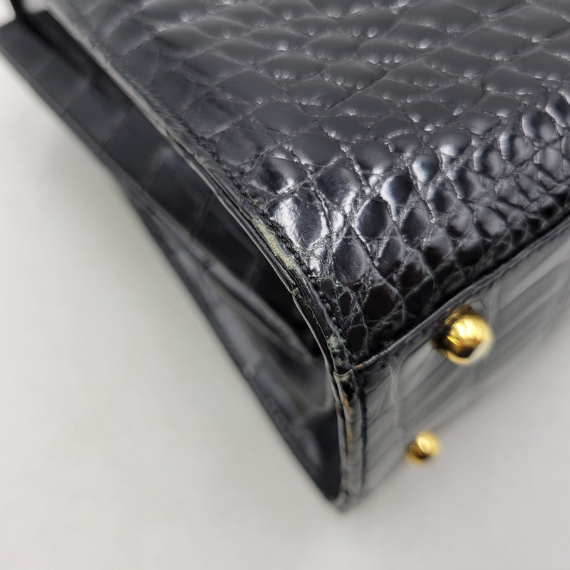 【中古品】【レディース】 USED CROCODILE HAND BAG ハンドバッグ カバン 鞄 188-250909-as-02-izu カラー：ブラック 万代Net店