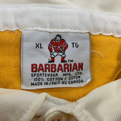 【中古品】【メンズ】 Barbarian バーバリアン カナダ製 旧タグ QUEEN'S UNIVERSITY クイーンズ ユニバーシティ LS ロングスリーブ RUGGER SHIRT ラガー シャツ トップス 長袖 146-250907-ya-04-izu サイズ：XL カラー：イエロー系 万代Net店