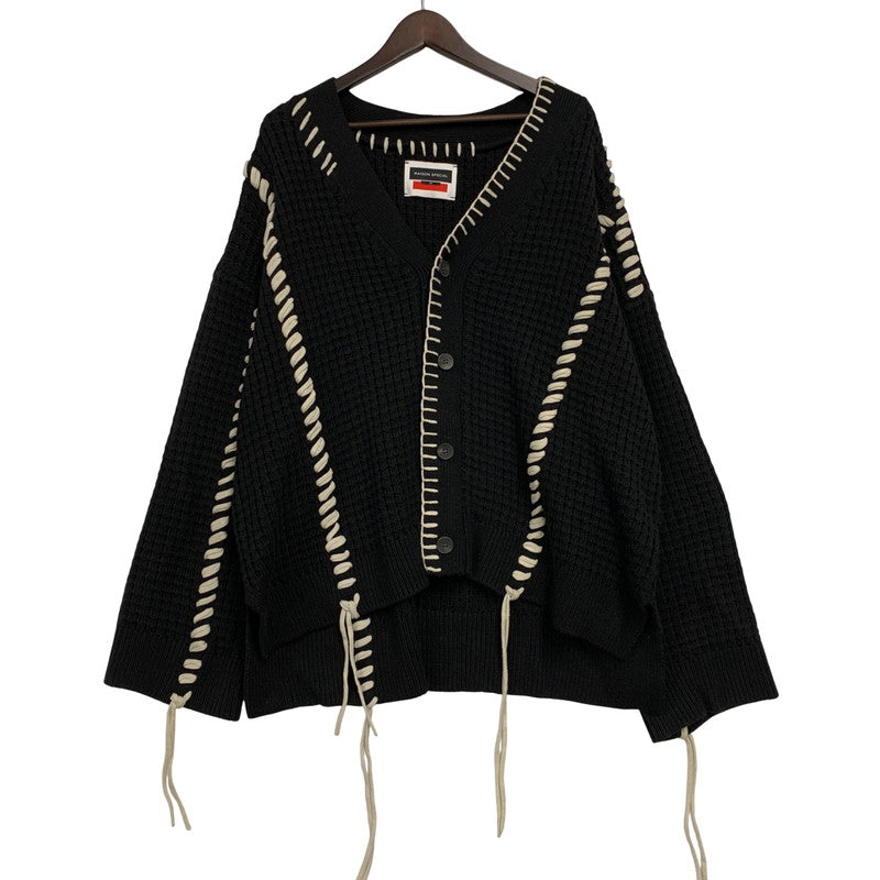 【中古品】【メンズ】 MAISON SPECIAL メゾン スペシャル CRAZY STITCH EMBROIDERY PRIME-OVER V-NECK CARDIGAN 11212361340 鬼ワッフル クレイジーステッチ プライムオーバー Vネック カーディガン 140-250904-as-11-izu サイズ：M カラー：ブラック 万代Net店