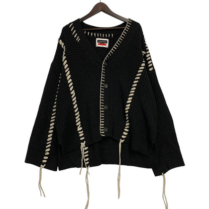 【中古品】【メンズ】 MAISON SPECIAL メゾン スペシャル CRAZY STITCH EMBROIDERY PRIME-OVER V-NECK CARDIGAN 11212361340 鬼ワッフル クレイジーステッチ プライムオーバー Vネック カーディガン 140-250904-as-11-izu サイズ：M カラー：ブラック 万代Net店