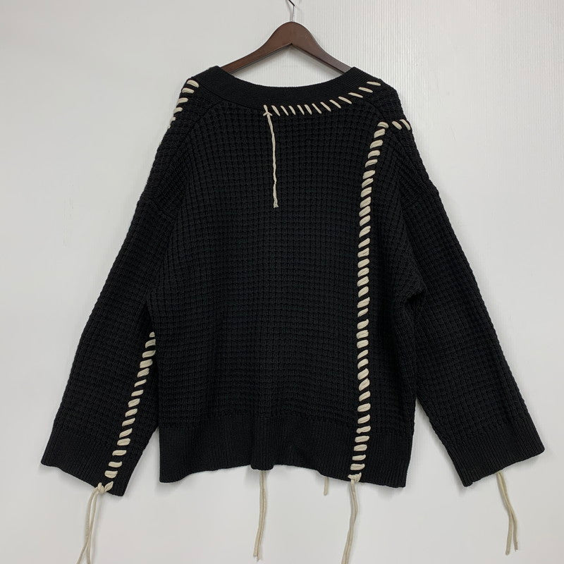【中古品】【メンズ】 MAISON SPECIAL メゾン スペシャル CRAZY STITCH EMBROIDERY PRIME-OVER V-NECK CARDIGAN 11212361340 鬼ワッフル クレイジーステッチ プライムオーバー Vネック カーディガン 140-250904-as-11-izu サイズ：M カラー：ブラック 万代Net店