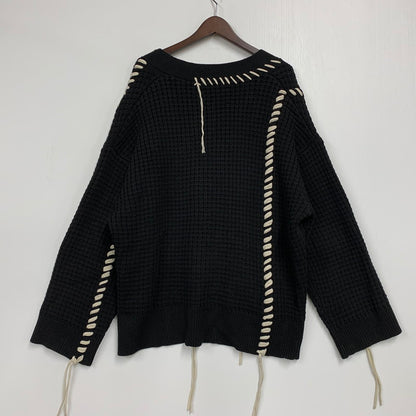 【中古品】【メンズ】 MAISON SPECIAL メゾン スペシャル CRAZY STITCH EMBROIDERY PRIME-OVER V-NECK CARDIGAN 11212361340 鬼ワッフル クレイジーステッチ プライムオーバー Vネック カーディガン 140-250904-as-11-izu サイズ：M カラー：ブラック 万代Net店
