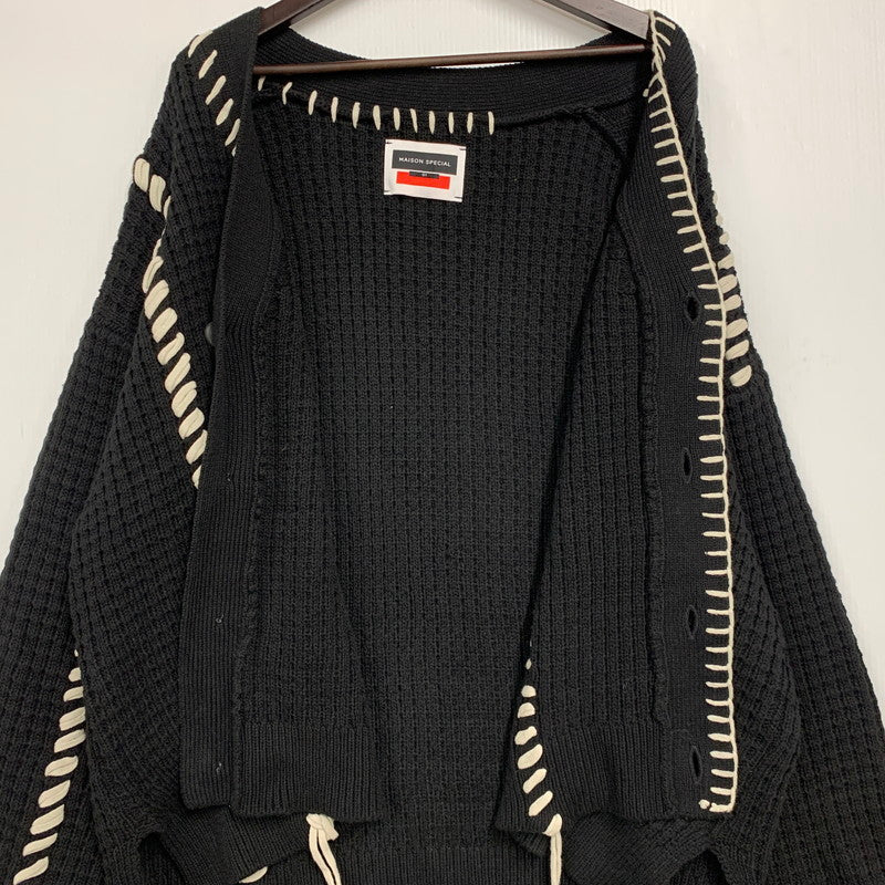 【中古品】【メンズ】 MAISON SPECIAL メゾン スペシャル CRAZY STITCH EMBROIDERY PRIME-OVER V-NECK CARDIGAN 11212361340 鬼ワッフル クレイジーステッチ プライムオーバー Vネック カーディガン 140-250904-as-11-izu サイズ：M カラー：ブラック 万代Net店