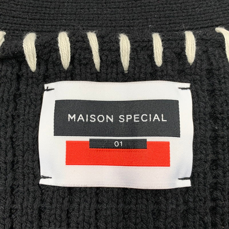 【中古品】【メンズ】 MAISON SPECIAL メゾン スペシャル CRAZY STITCH EMBROIDERY PRIME-OVER V-NECK CARDIGAN 11212361340 鬼ワッフル クレイジーステッチ プライムオーバー Vネック カーディガン 140-250904-as-11-izu サイズ：M カラー：ブラック 万代Net店