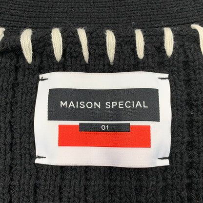 【中古品】【メンズ】 MAISON SPECIAL メゾン スペシャル CRAZY STITCH EMBROIDERY PRIME-OVER V-NECK CARDIGAN 11212361340 鬼ワッフル クレイジーステッチ プライムオーバー Vネック カーディガン 140-250904-as-11-izu サイズ：M カラー：ブラック 万代Net店
