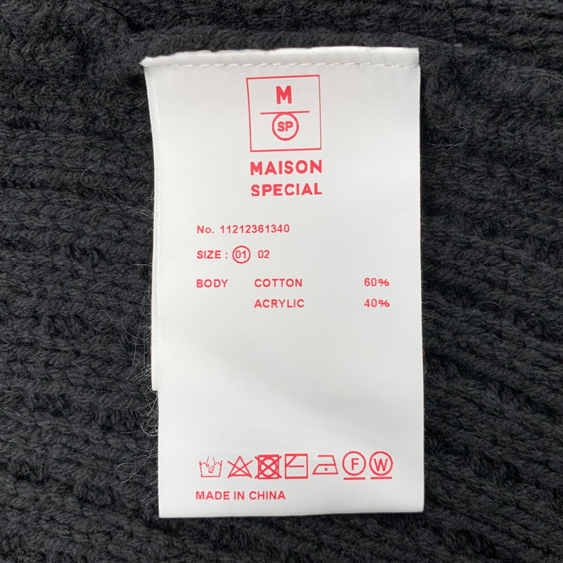 【中古品】【メンズ】 MAISON SPECIAL メゾン スペシャル CRAZY STITCH EMBROIDERY PRIME-OVER V-NECK CARDIGAN 11212361340 鬼ワッフル クレイジーステッチ プライムオーバー Vネック カーディガン 140-250904-as-11-izu サイズ：M カラー：ブラック 万代Net店