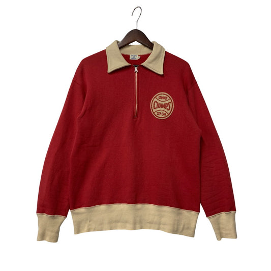 【中古品】【メンズ】 WAREHOUSE ウエアハウス HALF ZIP SWEATSHIRT ハーフジップ スウェットシャツ 長袖 トップス 145-250901-as-21-izu サイズ：40 カラー：レッド 万代Net店