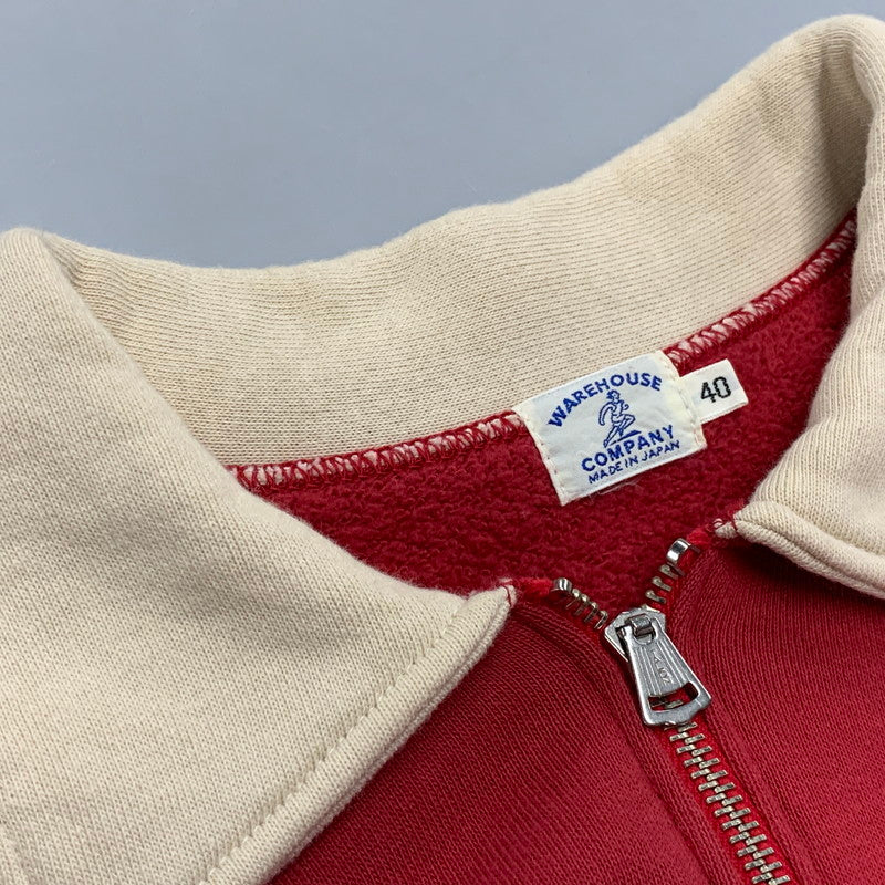 【中古品】【メンズ】 WAREHOUSE ウエアハウス HALF ZIP SWEATSHIRT ハーフジップ スウェットシャツ 長袖 トップス 145-250901-as-21-izu サイズ：40 カラー：レッド 万代Net店