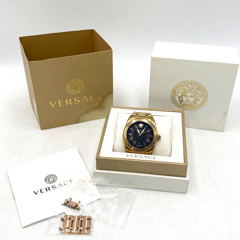 【中古品】【メンズ/レディース】 VERSACE ヴェルサーチ VFE201009663289 黒文字盤 V-SPORT II CHRONOGRAPH クロノグラフ 腕時計 197-250901-ya-05-izu カラー：ブラック×ゴールド 万代Net店