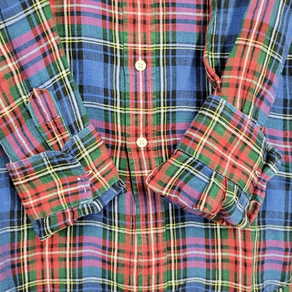 【中古品】【メンズ】 POLO RALPH LAUREN ポロ・ラルフローレン 710590859001 MULTI CHECK LS LINEN SHIRT マルチチェックロングスリーブリネンシャツ トップス 長袖 147-250910-ma-16-izu サイズ：L カラー：マルチ 万代Net店