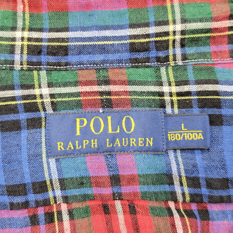 【中古品】【メンズ】 POLO RALPH LAUREN ポロ・ラルフローレン 710590859001 MULTI CHECK LS LINEN SHIRT マルチチェックロングスリーブリネンシャツ トップス 長袖 147-250910-ma-16-izu サイズ：L カラー：マルチ 万代Net店