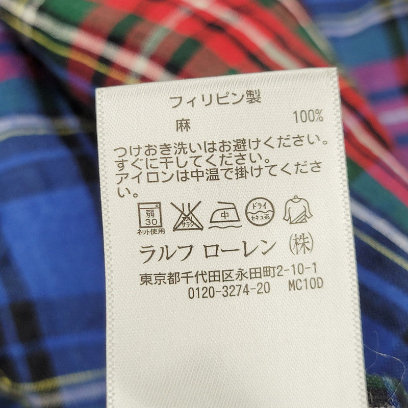 【中古品】【メンズ】 POLO RALPH LAUREN ポロ・ラルフローレン 710590859001 MULTI CHECK LS LINEN SHIRT マルチチェックロングスリーブリネンシャツ トップス 長袖 147-250910-ma-16-izu サイズ：L カラー：マルチ 万代Net店