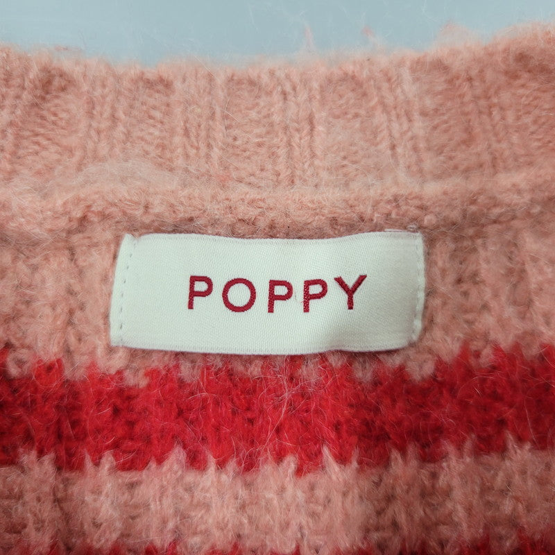 【中古品】【レディース】 POPPY ポピー BORDER LOOSE KNIT ボーダー ルーズ ニット 長袖 トップス 168-250909-as-16-izu サイズ：F カラー：レッド×ピンク 万代Net店