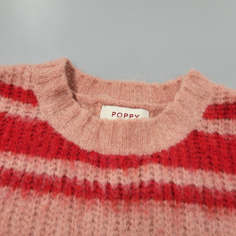 【中古品】【レディース】 POPPY ポピー BORDER LOOSE KNIT ボーダー ルーズ ニット 長袖 トップス 168-250909-as-16-izu サイズ：F カラー：レッド×ピンク 万代Net店