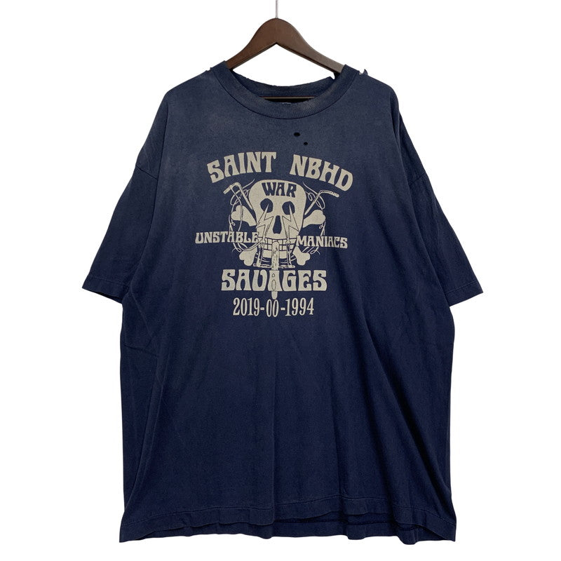 【中古品】【メンズ】 SAINT MICHAEL セントマイケル × NEIGHBORHOOD ネイバーフッド STHD.SS TEE SM-HR8-0000-C71 ショートスリーブ Tシャツ 半袖 トップス 142-250904-as-08-izu サイズ：XXL カラー：ネイビー 万代Net店