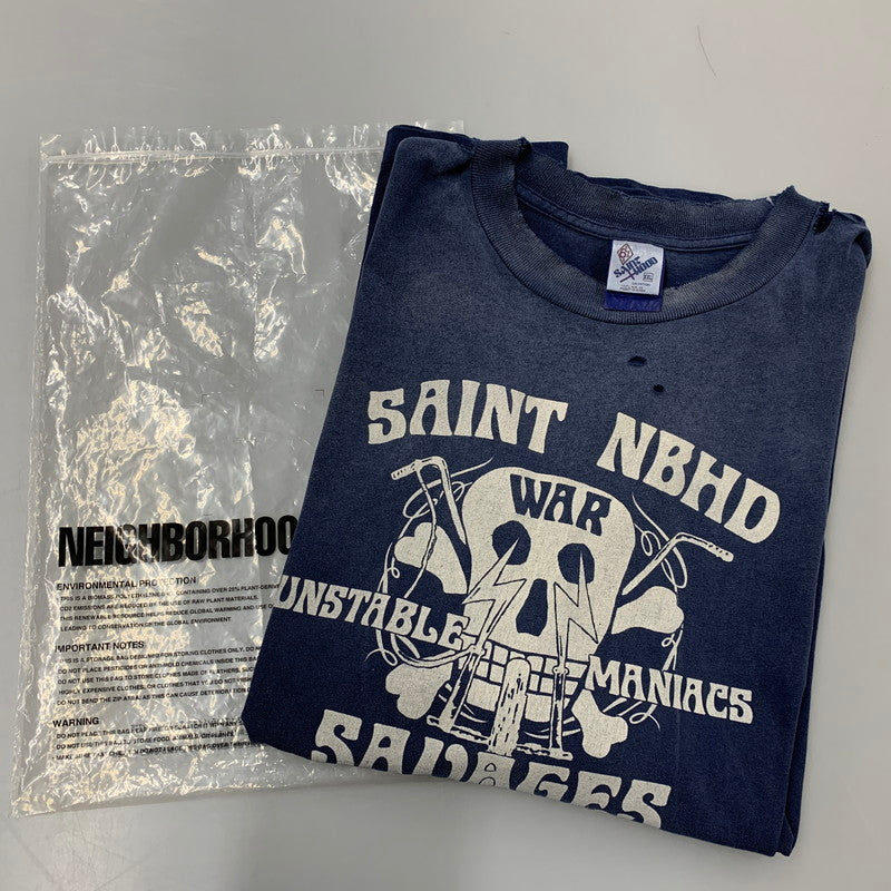 【中古品】【メンズ】 SAINT MICHAEL セントマイケル × NEIGHBORHOOD ネイバーフッド STHD.SS TEE SM-HR8-0000-C71 ショートスリーブ Tシャツ 半袖 トップス 142-250904-as-08-izu サイズ：XXL カラー：ネイビー 万代Net店