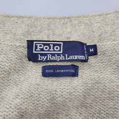 【中古品】【メンズ】 Polo by Ralph Lauren ポロバイラルフローレン LEATHER BUTTON LAMBSWOOL CARDIGAN レザー ボタン ラムズウール カーディガン 146-250911-as-03-izu サイズ：M カラー：グレー系 万代Net店