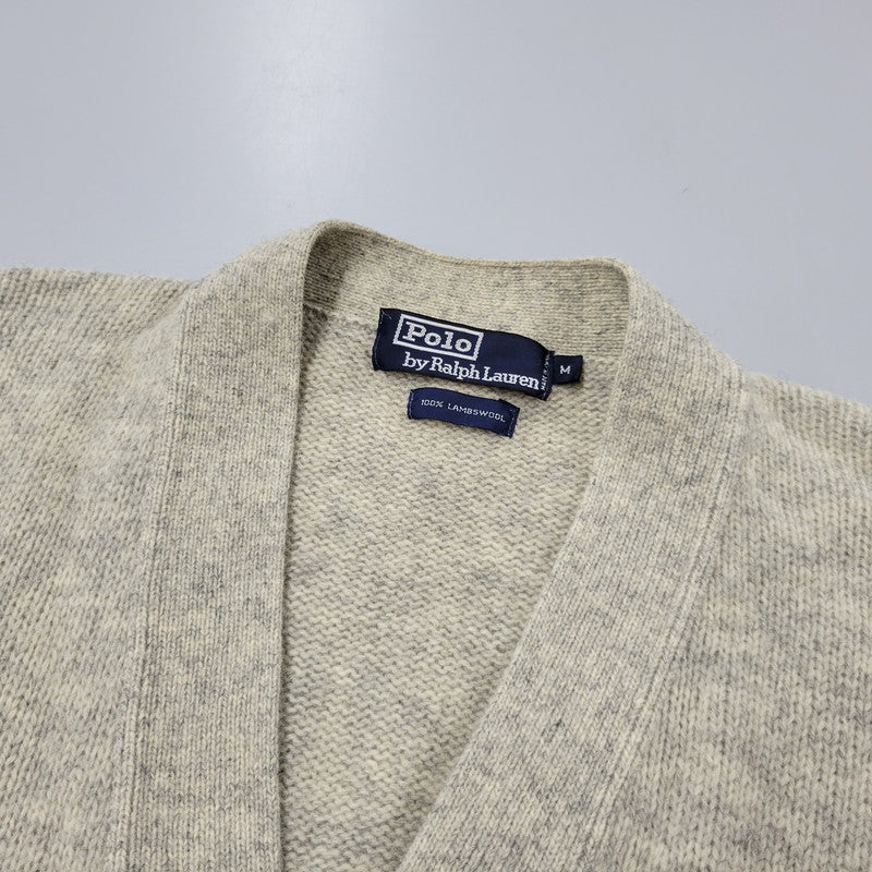 【中古品】【メンズ】 Polo by Ralph Lauren ポロバイラルフローレン LEATHER BUTTON LAMBSWOOL CARDIGAN レザー ボタン ラムズウール カーディガン 146-250911-as-03-izu サイズ：M カラー：グレー系 万代Net店