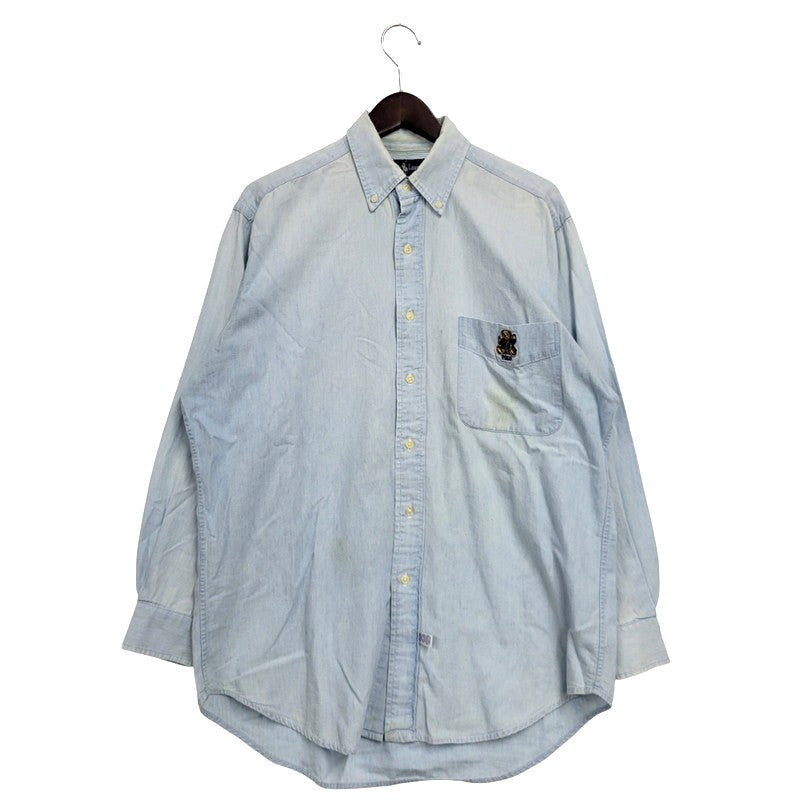 【中古品】【メンズ】 RALPH LAUREN ラルフローレン 90S POLO BEAR EMBROIDERY LS CHAMBRAY SHIRT 90年代 ポロベアー エンブロイダリー ロングスリーブ シャンブレーシャツ トップス 長袖　 146-250911-cs-01-izu サイズ：S カラー：ライトブルー 万代Net店