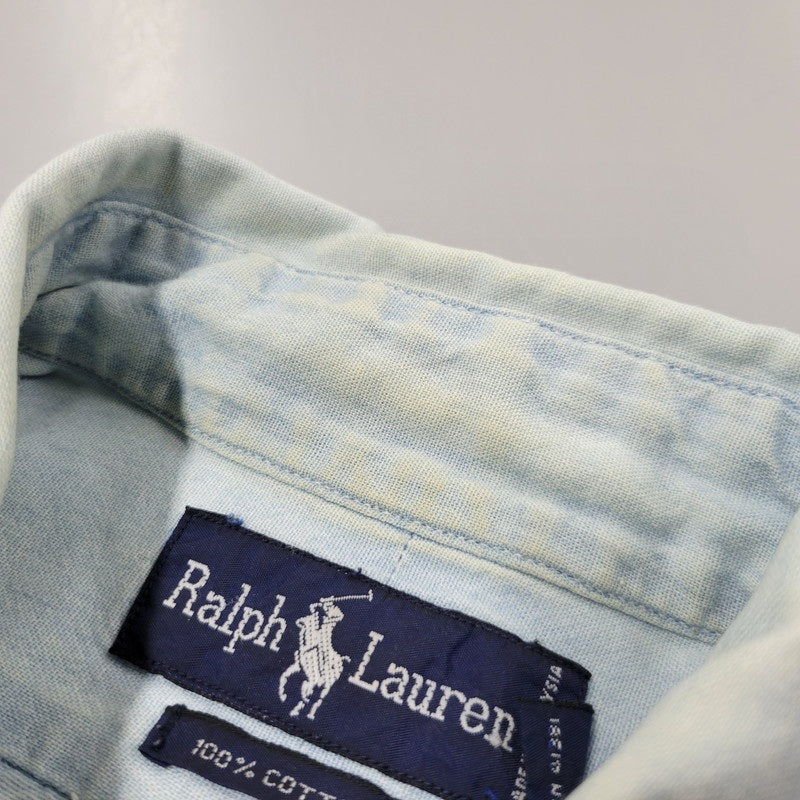 【中古品】【メンズ】 RALPH LAUREN ラルフローレン 90S POLO BEAR EMBROIDERY LS CHAMBRAY SHIRT 90年代 ポロベアー エンブロイダリー ロングスリーブ シャンブレーシャツ トップス 長袖　 146-250911-cs-01-izu サイズ：S カラー：ライトブルー 万代Net店
