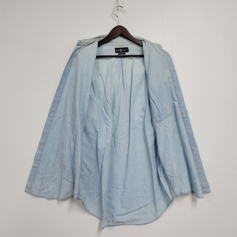 【中古品】【メンズ】 RALPH LAUREN ラルフローレン 90S POLO BEAR EMBROIDERY LS CHAMBRAY SHIRT 90年代 ポロベアー エンブロイダリー ロングスリーブ シャンブレーシャツ トップス 長袖　 146-250911-cs-01-izu サイズ：S カラー：ライトブルー 万代Net店