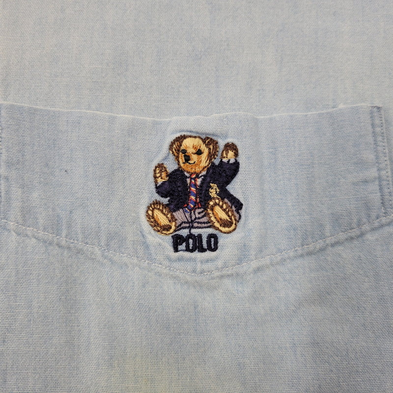 【中古品】【メンズ】 RALPH LAUREN ラルフローレン 90S POLO BEAR EMBROIDERY LS CHAMBRAY SHIRT 90年代 ポロベアー エンブロイダリー ロングスリーブ シャンブレーシャツ トップス 長袖　 146-250911-cs-01-izu サイズ：S カラー：ライトブルー 万代Net店
