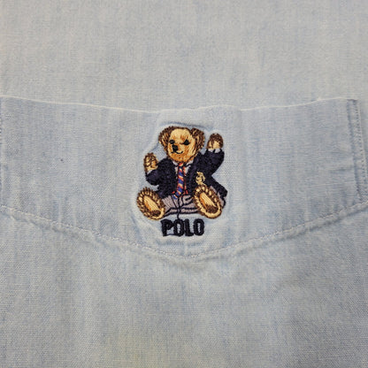 【中古品】【メンズ】 RALPH LAUREN ラルフローレン 90S POLO BEAR EMBROIDERY LS CHAMBRAY SHIRT 90年代 ポロベアー エンブロイダリー ロングスリーブ シャンブレーシャツ トップス 長袖　 146-250911-cs-01-izu サイズ：S カラー：ライトブルー 万代Net店