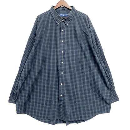 【中古品】【メンズ】 RALPH LAUREN ラルフローレン COTTON CHECK LS BD SHIRT コットン チェック ロングスリーブ ボタンダウン シャツ 長袖 トップス 147-250911-as-23-izu サイズ：4X BIG カラー：グリーン×ネイビー 万代Net店
