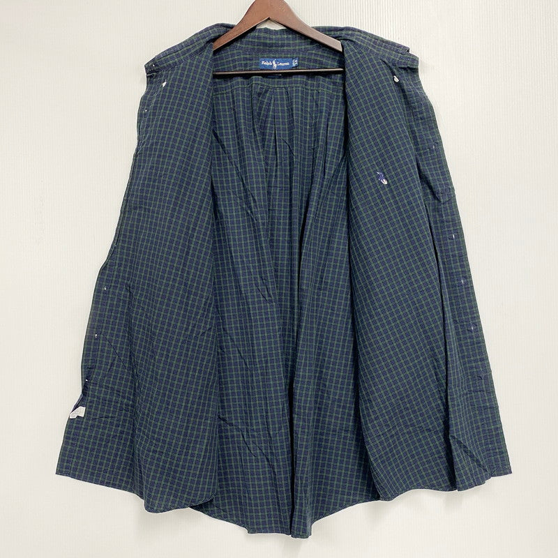 【中古品】【メンズ】 RALPH LAUREN ラルフローレン COTTON CHECK LS BD SHIRT コットン チェック ロングスリーブ ボタンダウン シャツ 長袖 トップス 147-250911-as-23-izu サイズ：4X BIG カラー：グリーン×ネイビー 万代Net店